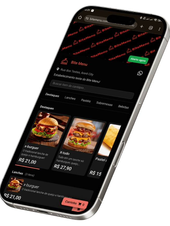 Cardápio do Bite Menu no celular